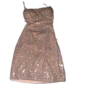Sparkling Rose Gold Blush Sequin Mini Dress Size Small Lace Up Back Bodycon